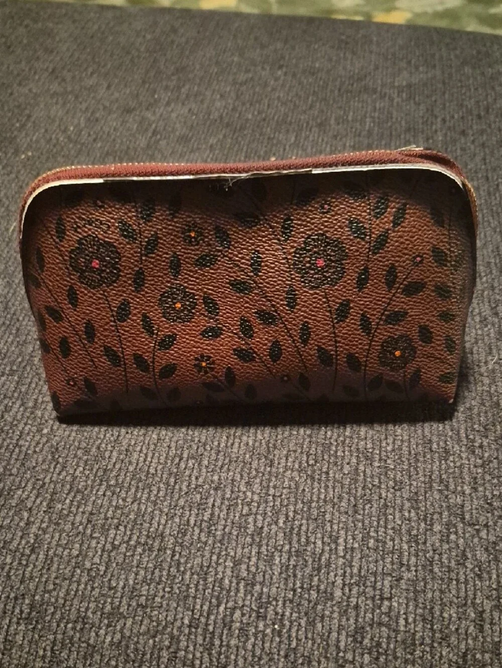 Coach Brown Willow Floral Print Leather Cosmetic Case with Gold Hardware